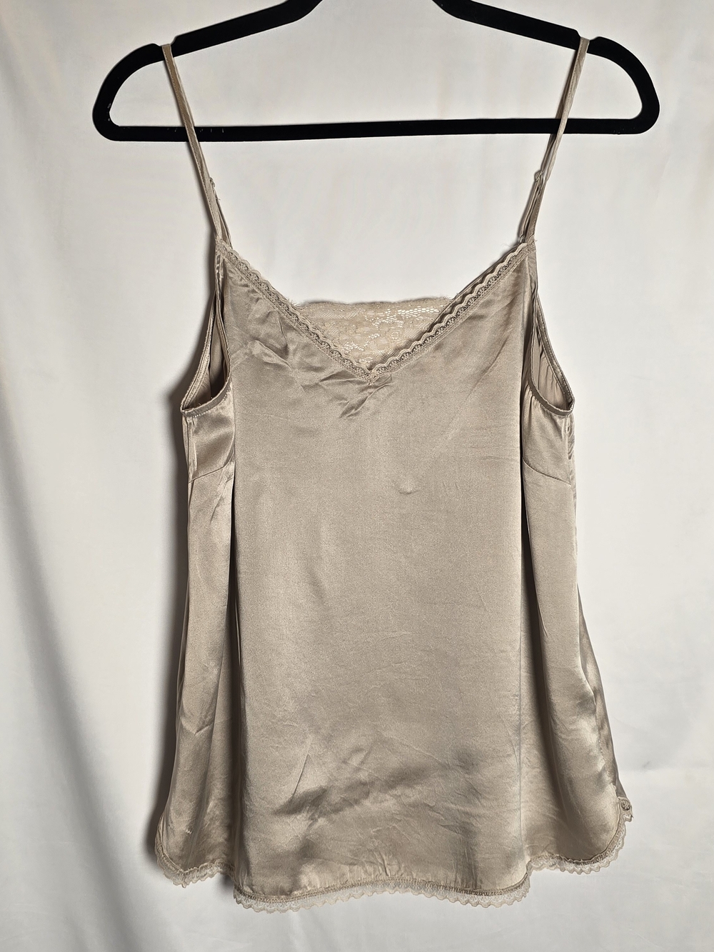 Anthropolgie 100% Silk Lace-Trim Beige Camisole Layering Adjustable Thin Tank M